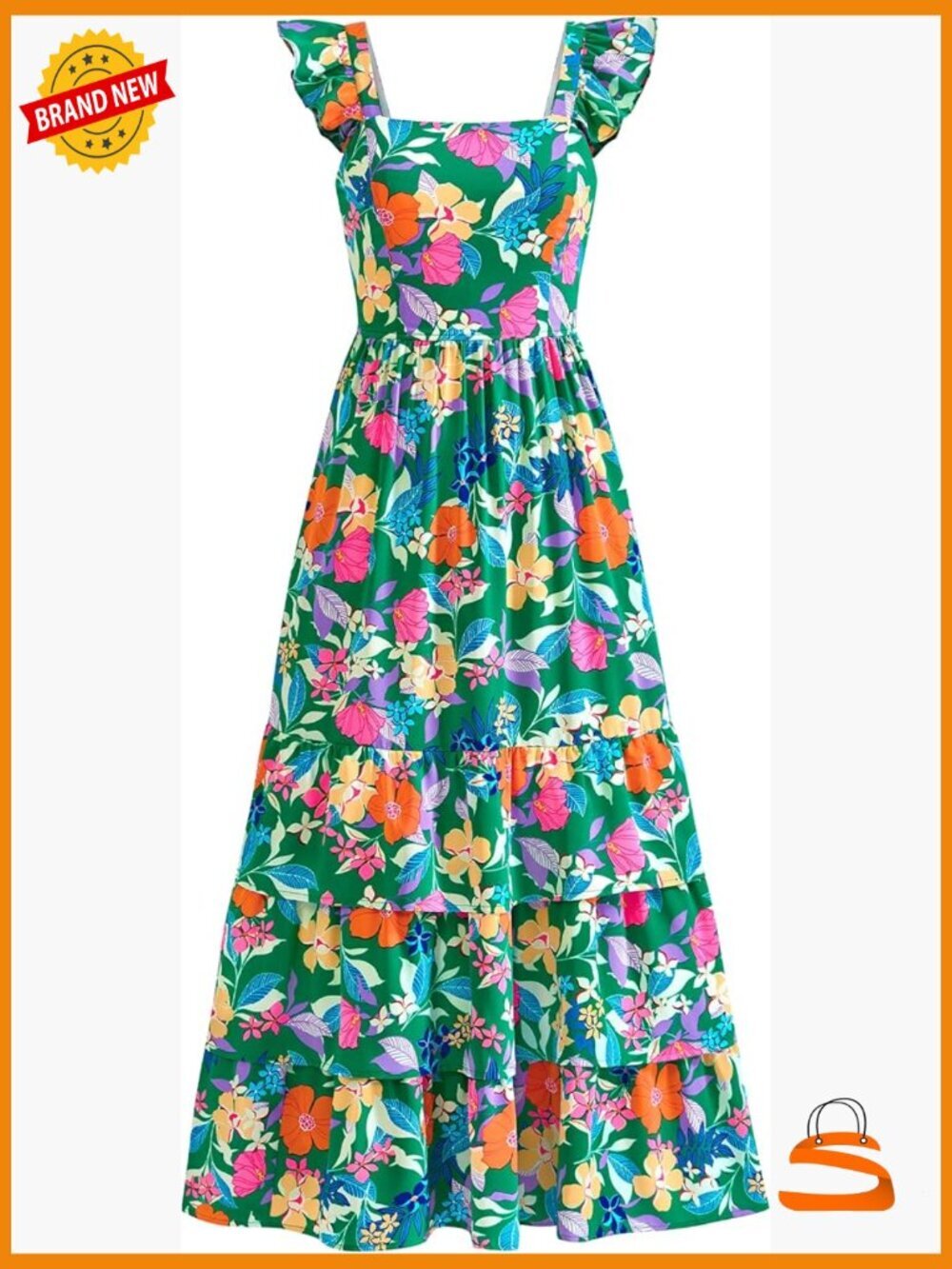 Smocked Square Neck Maxi Dress with Pockets Tiered Ruffle Boho Casual